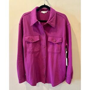 NWT Good American Fleece Shirt Jacket Shacket Power Purple Womens Sz 1/2 $139